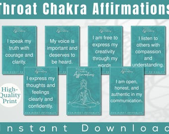 Throat Chakra Affirmation Cards: 31 Printable Cards (PDF & PNG)