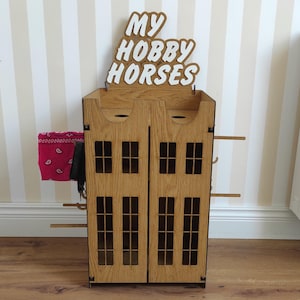 Wooden Hobby Horse Stable for 2 Stick Horses – Toy Barn with Doors – Horse Accessory Organizer – Kids Stick Horse Storage Rack