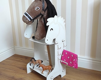 Hobby Horse Stable: White MDF Horse-Shaped Stand with Hangers