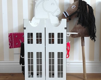 Hobby Horse Stable: White MDF Stall with Doors & Accessory Hooks