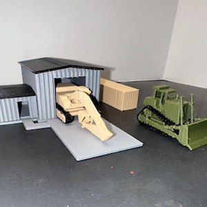 N - Scale Truck Repair Garage + Dozer & Excavator Shop Commercial 1:160 Industrial Building / Warehouse