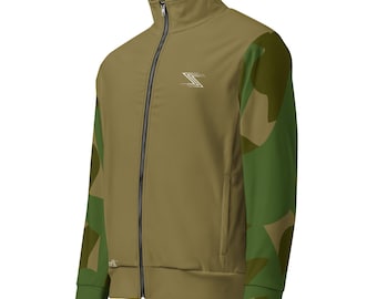 Unisex training jacket beige with sleeves in green camouflage look