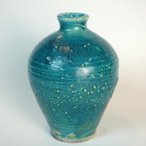 Jarrón Raku azul claro, decoración de gres hecha a mano para el hogar, acento aguamarina para estantería