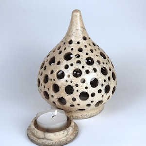 White Raku Ceramic Candle Lantern | Oriental Wabi-Sabi | Cozy Bedroom & Living Room Decor