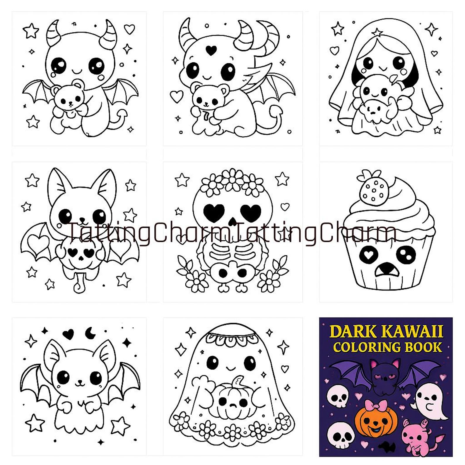 Dark Kawaii Coloring Book – Spooky Cute Halloween Creatures – Square ...