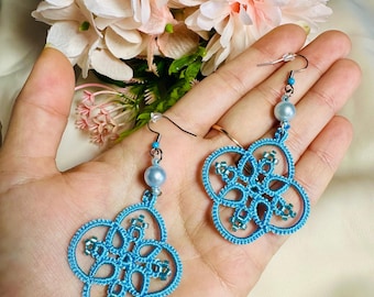 Tatted Lace Ohrringe Set in Blau