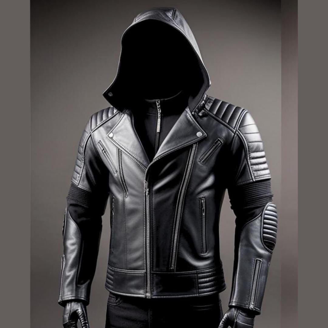 Men’s Black Leather Biker Jacket | Hooded Motorcycle Jacket | Gothic Moto Fashion | Stylish Leather Coat for Men | Volentero Leather