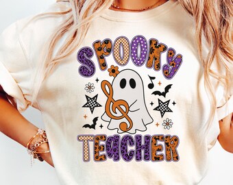 Preppy Spooky Teacher png, Preppy Ghost Halloween png, Ghost Teacher png, Teacher Life png, Spooky Music Teacher png.