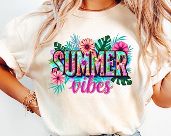 Preppy Summer Vibes png, Retro Floral Summer Vibes png, Modny projekt letniej koszuli, Letni projekt sublimacji.