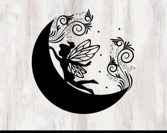Księżycowa Wróżka SVG, Księżyc SVG, Kwiatowy Księżyc SVG, Sylwetka Księżyca, Clipart Księżyca, Księżyc png, Plik SVG dla Cricut.
