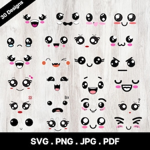 Cara kawaii svg, clipart de cara linda, cara de dibujos animados svg, cara linda svg, cara de anime svg, paquete kawaii svg, descarga digital.