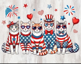 Patriotyczne koty png, koty 4 lipca, amerykańskie motywy kotów, słodkie koty png, 4 lipca png, 4 lipca dla dzieci png.