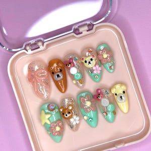 Rilakkuma Dango Nails/Press On Nails/Medium Almond Nails/Kawaii Nails/