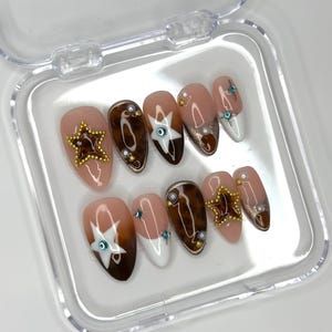 Stargazer Glow Nails/Handmade Nails/Press On Nails/ Medium Almond Nails/Summer Nails