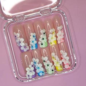 Petal Prism Nails/Handmade Nails/Press On Nails/Summer Nails/Long Square Nails