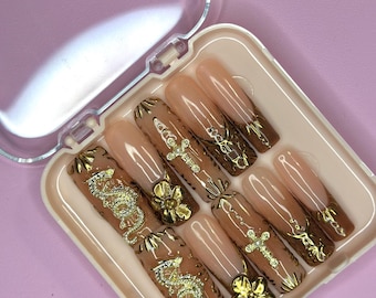 Press on nails/Dragon press ons/Handmade press on nails/Long Square Nails