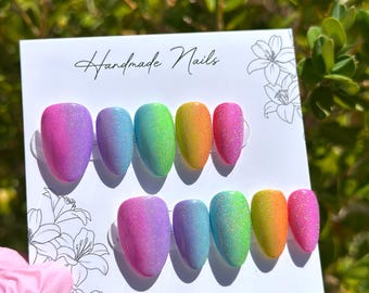 Rainbow Sherbet Nails/ Press On Nails/ Handmade Press Ons/ Summer Nails/ Short Almond Nails