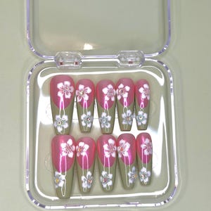 Hibiscus Sage Nails/ Press On Nails/ Handmade Press Ons/ Summer Nails/ Long Coffin Nails