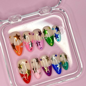 Starlight Spectrum Nails/ Press On Nails/ Handmade Press Ons/ Medium Almond Nails/Summer Nails