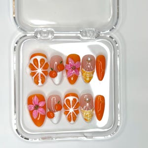Orange Cutie Nails/Press On Nails/Medium Almond Nails/Summer Nails/Orange Nails