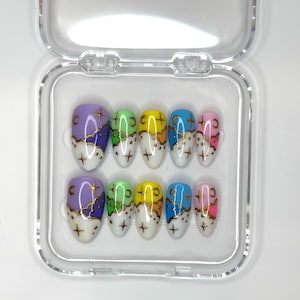 Cloud Nine Nails/Handmade Nails/Medium Almond Nails/Summer Nails/Rainbow Nails