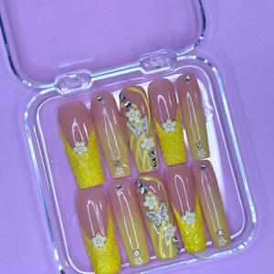 Sunshine Bloom Nails/ Press On Nails/ Handmade Press Ons/ Summer Nails/ Long Square Nails
