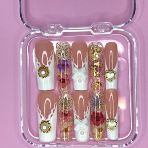 Fleur De Luxe Nails/Handmade Nails/Long Square Nails/Summer Nails/Press On Nails