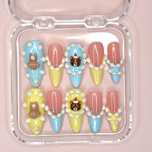 Cupcake Rilakkuma Nails/Handmade Nails/Kawaii Nails/Long Almond Nails