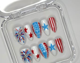 Stars and Stripes Nails/ Press On Nails/ Fourth of July Nails/ Handmade Press Ons/ Medium Almond Nails
