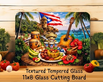 Puerto Rico Glass Cutting Board 11x8 | Tempered Glass Kitchen Board | Boricua Kitchen Decor |