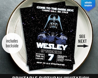 Darth Vader Birthday Invitation, Star Wars Invite (Digital Download)