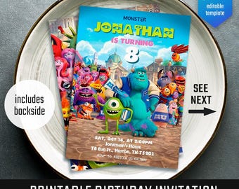 Monster birthday invitation, printable Monsters University template, editable Monster Inc evite Halloween Boo-Day Party, 1st birthday invite