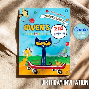 Pete the Cat Birthday Invitation, Editable Party Invite (Digital Download)