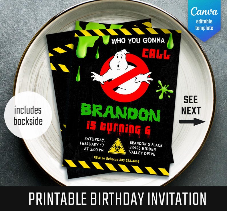 Ghostbusters Birthday Invitation, Printable Editable Invite, Frozen ...