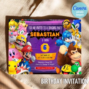 Printable smash bros invitation, fighting birthday invite, editable invitation, girl birthday, smash bothers party, video game invitation