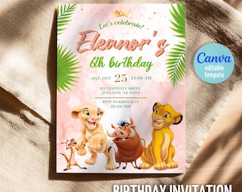 Simba printable birthday invitation template, Lion King Birthday invite, Safari Boy Birthday, Hakuna Matata Party, bday invitation