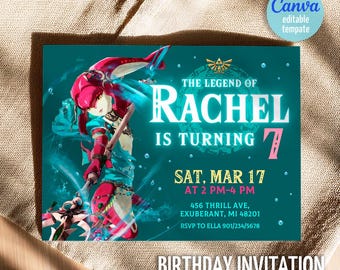 Video gamer invite, Legend of Zelda Birthday Invitation, Digital Download, Zelda Tears Of The Kingdom, Birthday Party, Game on Invitation