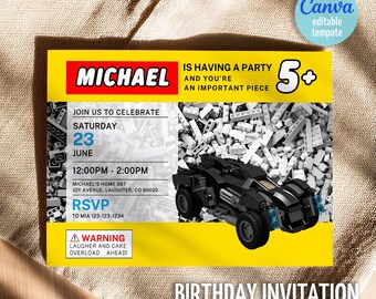 Building Blocks invitation, Building Blocks invite, printable editable Racing Car invitation template, Constructor Race invite template