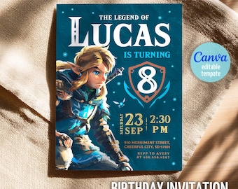Zelda Birthday Invitation, Tears of the Kingdom, Gamer Party (Digital Download)