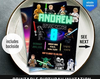 Star Wars Birthday Invitation: Darth Vader & Stormtrooper (Canva Template Digital Download)