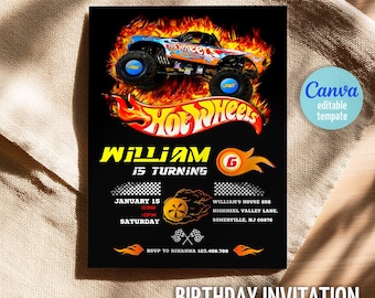 Hot Wheels Birthday Invitation, Racing Car Party, Editable Template (Digital Download)