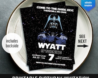Star Wars Birthday Invitation, Darth Vader, Stormtrooper (Printable, Canva Template)