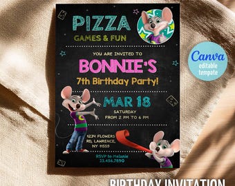 Chuck-E-Cheese Editable Invitation, Printable Birthday Invite, mouse invitation, Instant Download, Birthday Invite template
