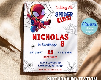 Printable Boy Birthday Invitation, superhero birthday invite, spidey friends invitation, spiderman birthday party invite, super hero