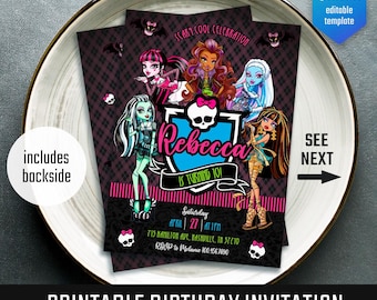 Monster Girl Birthday Invitation, Halloween Party Invite (Printable Canva Template)