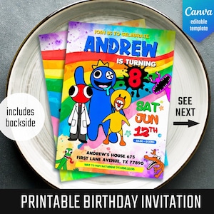 Modèle d&#39;invitation de fête d&#39;anniversaire d&#39;amis arc-en-ciel, invitation d&#39;anniversaire de gang d&#39;arc-en-ciel, invitation d&#39;amis d&#39;arc-en-ciel, evite modifiable imprimable