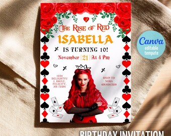 Descendants Rise of Red Invitation, Printable Editable Birthday Invite, Descendants Party Invitation Digital template, teens birthday party