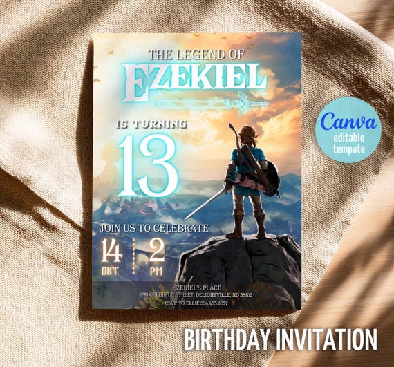video gamer invite, Legend of Zelda birthday invitation, digital download, Zelda Tears of the Kingdom, birthday party, game on invitation