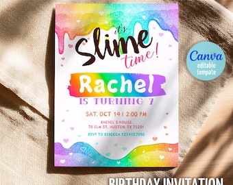 Slime Party Birthday Invitation, printale Slime Invite, editable Slime diy Party Template, glitter Slime digital Template, girl birthday