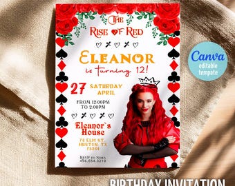 Descendants Rise of Red Invitation, Printable Editable Birthday Invite, Descendants Party Invitation Digital template, teens birthday party